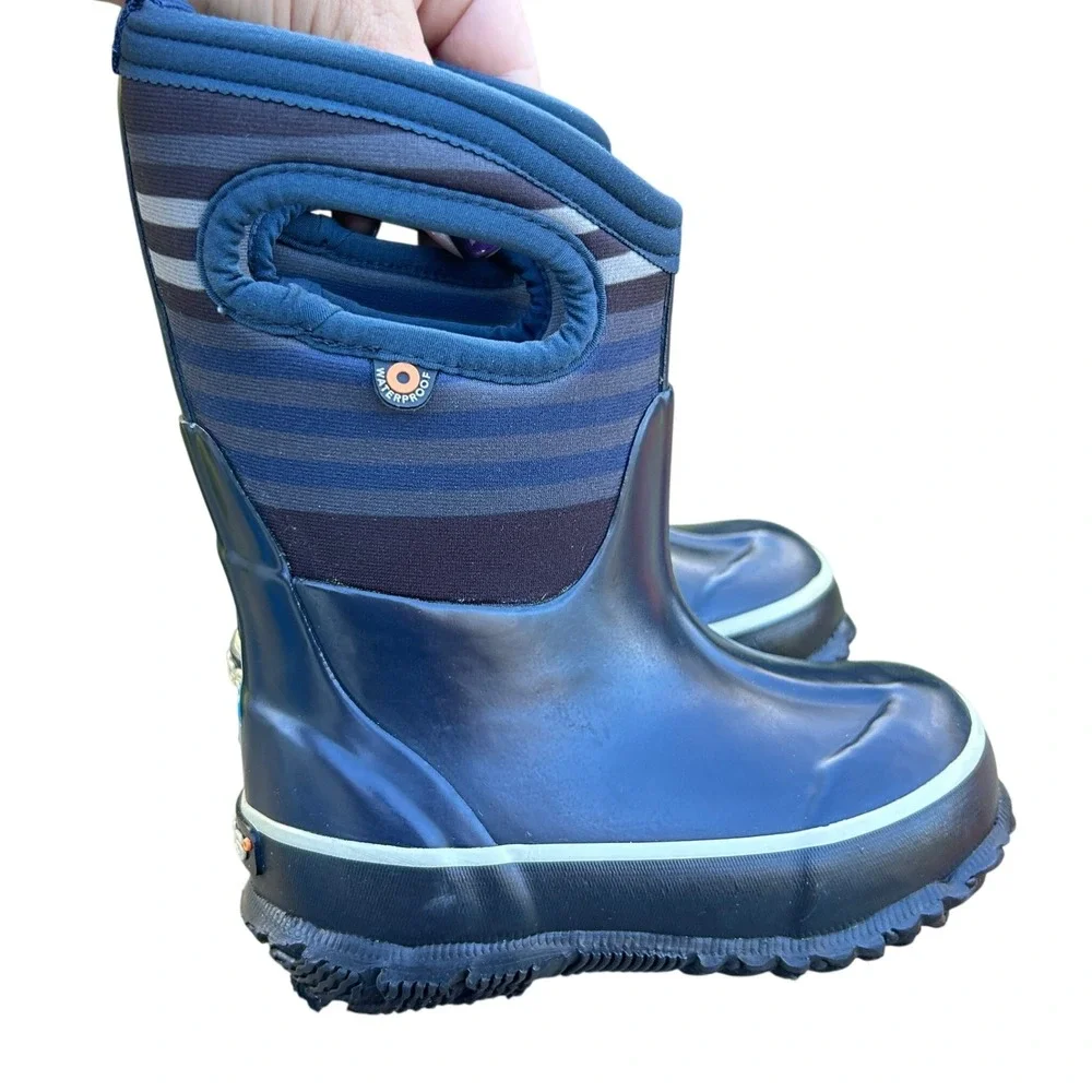 Bogs Classic Varied Stripe Waterproof Insulated Winter Boots Navy‎ Blue Kids 7